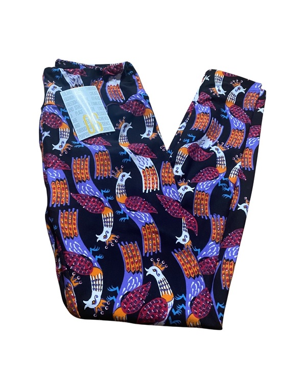 LuLaRoe Pants - LulaRoe OS Black Peacock Bird Print Leggings Buttery Soft One Size